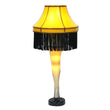 Load image into Gallery viewer, LED leg lamp night light with fishnet stocking and fringe shade glowing in warm light