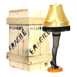 Load image into Gallery viewer, 26 christmas leg lamp major award next to a wood crate replica.