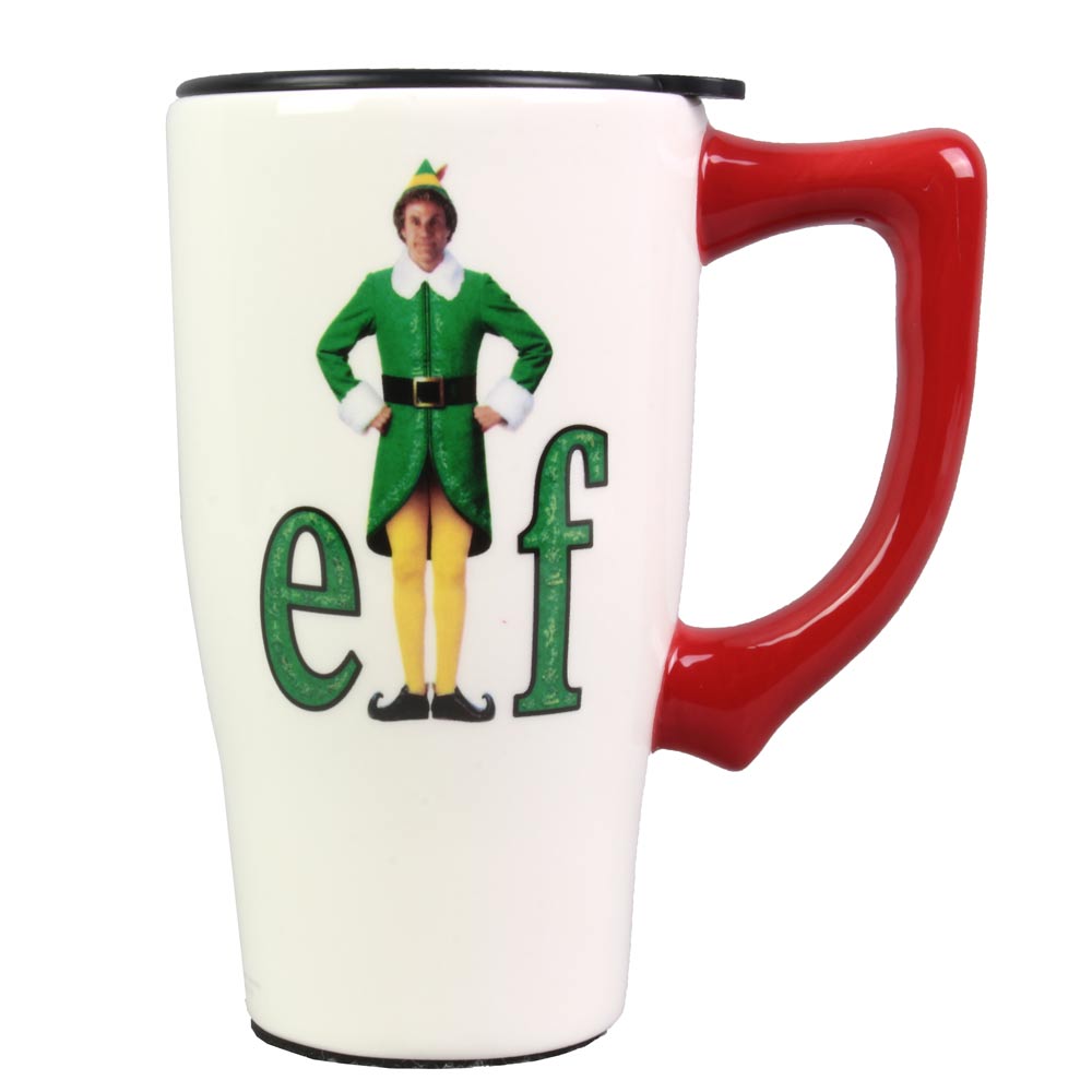 Buddy The Elf Ceramic Travel Mug w/Lid From Elf The Movie Red Rider