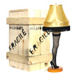 Load image into Gallery viewer, 26-inch deluxe tabletop leg lamp displayed next to wood fragile shipping crate
