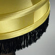 Load image into Gallery viewer, up close view of a shade of a 26 inch leg lamp with gold shade and black fringe
