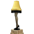 Load image into Gallery viewer, 45-inch full size leg lamp with polyester fringe shade, full-length fishnet stocking, and black stiletto heel, unlit
