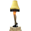 Load image into Gallery viewer, 45-inch full size leg lamp with fishnet stocking, fringe shade, and black wood base, illuminated
