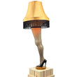 Load image into Gallery viewer, 50-inch deluxe tabletop leg lamp with fishnet stocking, fringe shade, and finished wood base, illuminated
