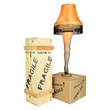 Load image into Gallery viewer, 50-inch deluxe leg lamp displayed on wood fragile crate with leg-only shipping crate beside it
