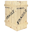 Load image into Gallery viewer, A natural wood shipping crate with black 'FRAGILE' text printed on the sides, isolated on a white background. Used for a 50 inch leg lamp. 
