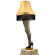 Load image into Gallery viewer, 50-inch deluxe leg lamp with polyester fringe shade, fishnet leg detail, and black stiletto heel, unlit
