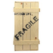 Load image into Gallery viewer, A light natural wood crate with black stenciled text reading 'FRAGILE' and 'THIS END UP', shown against a plain white background. Short side of a 50 inch full size crate.
