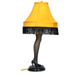 Load image into Gallery viewer, A Christmas Story 20-inch NECA leg lamp with fishnet stocking, fringe shade, and black resin base, unlit
