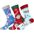 Load image into Gallery viewer, A Christmas Story officially licensed men's crew socks 3-pack featuring leg lamp, Ralphie, and BB gun designs on blue, red, and light blue
