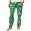 Load image into Gallery viewer, Model wearing A Christmas Story green Oh Fudge Ralphie all-over print men's sleep pants with drawstring waistband and side pockets
