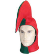 Load image into Gallery viewer, Red and green felt Christmas elf hat with tall curled point and silver bell
