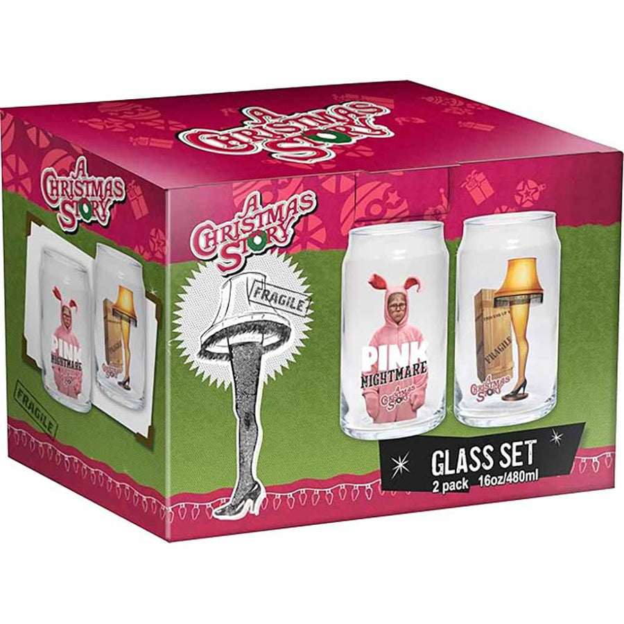 Spoontiques A Christmas Story Glass Set - 2 Unique Glasses Per Set in Colorful Decorative Gift Box - 16oz