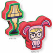 Load image into Gallery viewer, Two colorful wooden cutouts of a lamp and a character with bunny ears, with dimensions displayed.
