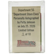 Load image into Gallery viewer, Certificate of authenticity card reading Department 56 Department Store Elves Personally Autographed by Patty Johnson July 25 2026 Limited Edition 3 of 10 with House from A Christmas Story logo

