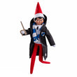 Load image into Gallery viewer, Scout Elf wearing a black Hogwarts robe with a blue and gray house scarf and holding a wand
