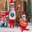 Load image into Gallery viewer, Scout Elves dressed as milk and a chocolate chip cookie next to a milk carton and cookie jar in a kitchen
