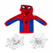Load image into Gallery viewer, Spider-Man elf hoodie with mask hood shown with two snowflake suction cups
