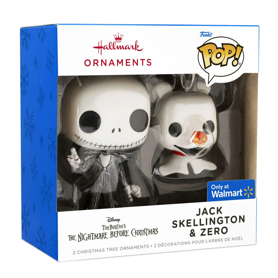 Retail box featuring Jack Skellington & Zero Funko Pop Hallmark Ornament Set - Walmart Exclusive