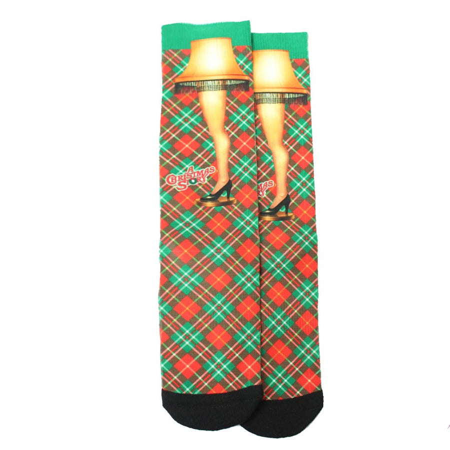 Festive Yellow and Black Crew Socks with Leg Lamp