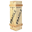 Load image into Gallery viewer, A tall, narrow wooden crate with natural light wood panels and black stenciled text reading 'FRAGILE' and 'THIS END UP' on a plain white background. Used for full size leg lamps only.
