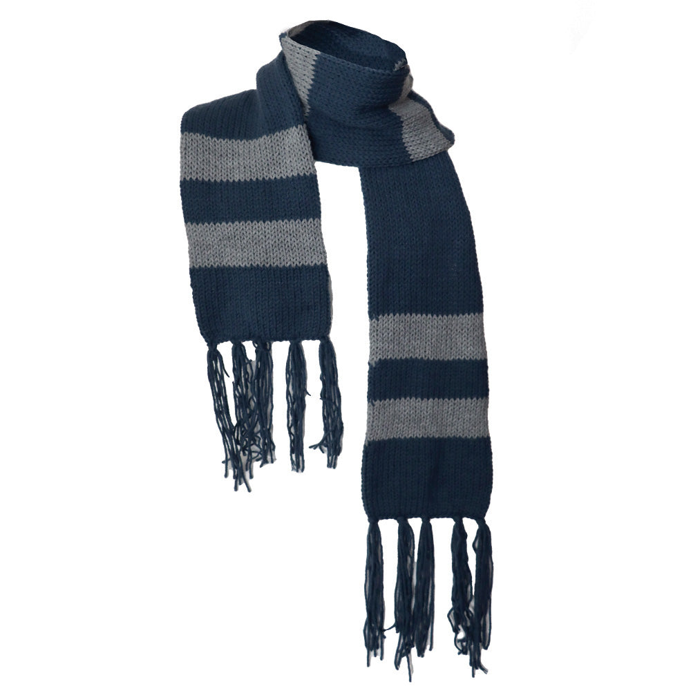 Navy & Grey Striped Scarf | Holiday Classic Replica | Knit – Red