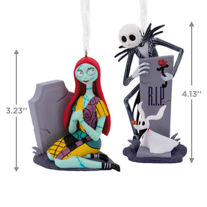 Jack & Zero ornament stands 4.13 inches, Sally ornament stands 3.23 inches – Nightmare Before Christmas set