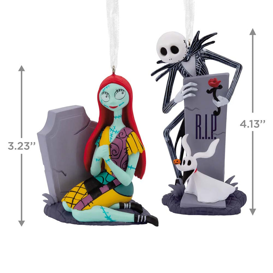 Jack & Zero ornament stands 4.13 inches, Sally ornament stands 3.23 inches – Nightmare Before Christmas set