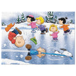 Load image into Gallery viewer, Completed Peanuts 1000 piece puzzle showing Charlie Brown, Linus, and Snoopy ice skating on a snowy pond
