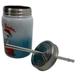 Load image into Gallery viewer, Peanuts Dear Santa stainless steel mason jar shown with lid and straw removed, displaying stainless steel interior and colorful holiday Snoopy graphic
