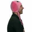 Load image into Gallery viewer, Side view of a man wearing a pink bunny laplander hat with floppy ears and braided ties.
