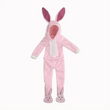 Load image into Gallery viewer, Pink bunny suit costume for 12-inch elf dolls, front view with hood, ears, white belly and bunny feet
