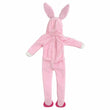 Load image into Gallery viewer, Back view of pink one-piece bunny suit for elf dolls with full-length back closure
