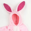 Load image into Gallery viewer, Close-up of pink bunny suit hood with pink-lined bunny ears for elf dolls
