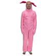 Load image into Gallery viewer, Adult pink bunny suit pajamas with floppy ears and front zipper, worn by male model, front view
