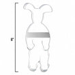 Load image into Gallery viewer, Pink bunny suit shaped stainless steel cookie cutter with measurement graphic showing 6 inch height

