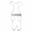Load image into Gallery viewer, Pink bunny suit shaped stainless steel cookie cutter, 6 inches tall, front view showing full silhouette with bunny ears, round body, and legs
