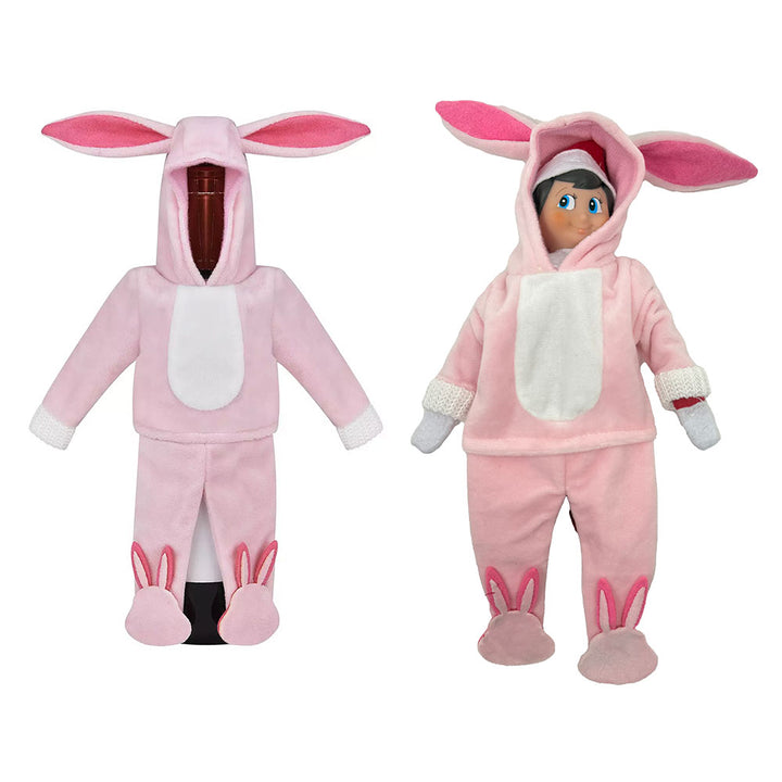 Pink Bunny Wine Cover (shhh....Elf on the Shelf Outfit) Side by Side