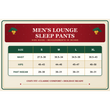 Load image into Gallery viewer, A Christmas Story leg lamp men's sleep pants size chart showing waist, hip, and inseam measurements in inches for sizes S, M, L, and XL
