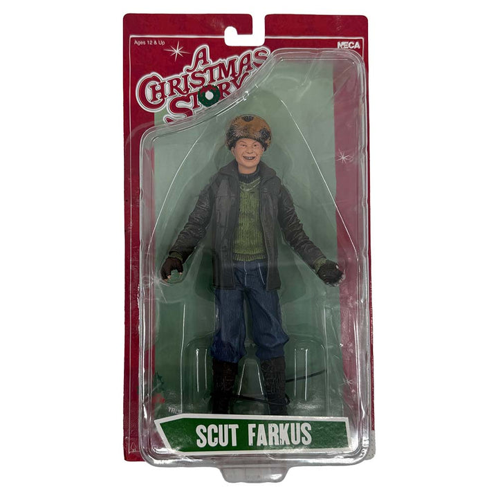 NECA Scut Farkus action figure from A Christmas Story in sealed original packaging, standard unsigned version