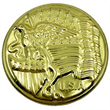 Load image into Gallery viewer, Brass secret decoder pin with spinning number and letter rings, front view
