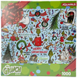 Load image into Gallery viewer, Front of The Grinch Dr. Seuss 1000 piece puzzle box with red gift bow design
