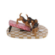 Load image into Gallery viewer, Side view of Department 56 Turkey for the Hounds A Christmas Story Village accessory showing Bumpus hounds and overturned table detail
