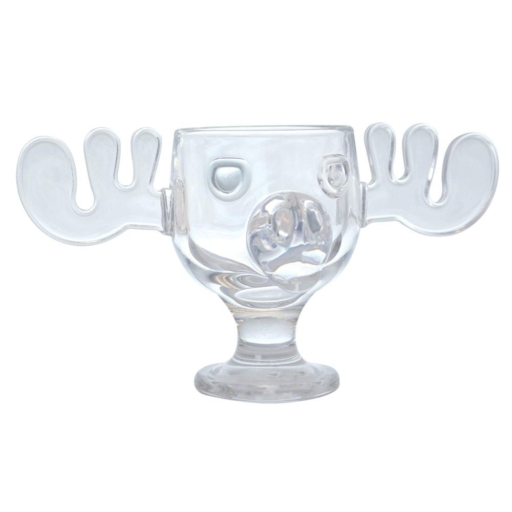 8oz Glass Moose Mug – Festive Holiday Goblet with Antlers – Red