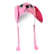 Load image into Gallery viewer, Pink knit bunny laplander hat with embroidered face, fleece lining, and braided tassel ties, holiday classic inspired
