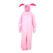 Load image into Gallery viewer, Pink bunny suit pajamas front view with attached hood, floppy ears, and front zipper closure
